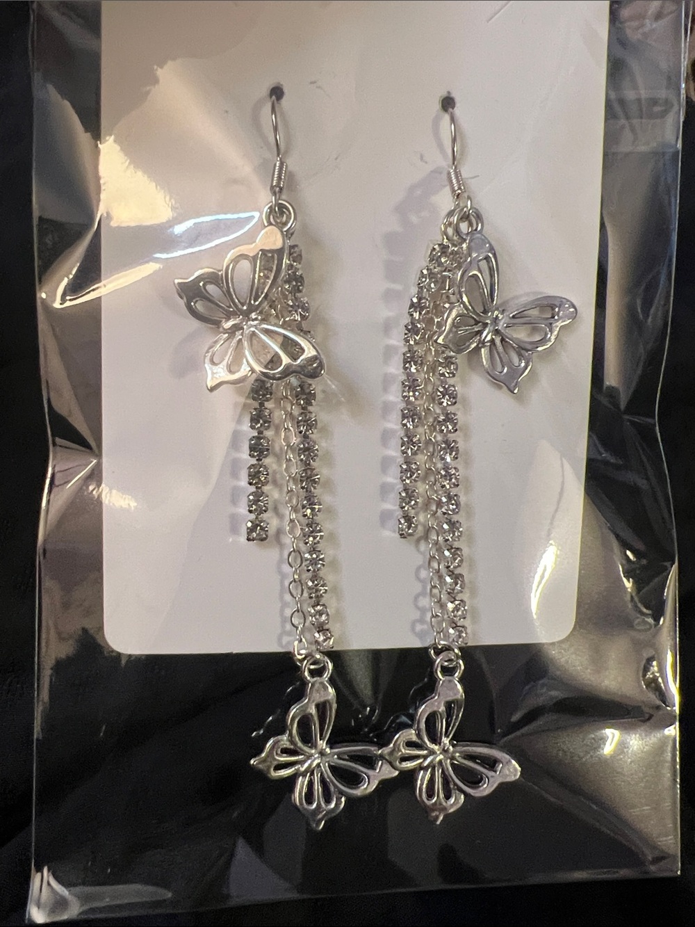 Handcrafted Silver Butterfly Dangle Earrings - Elegant Women's Jewelry - Picture 1 of 1